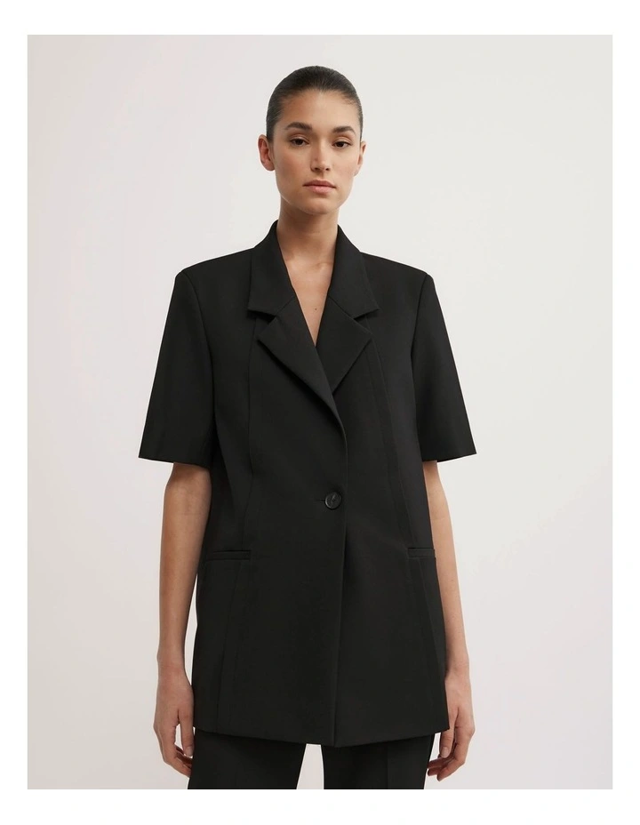 Short Sleeve Blazer in Black image 2