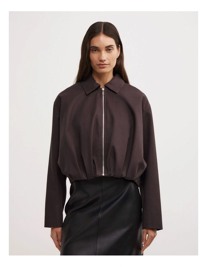 Gathered Hem Bomber Jacket in Espresso image 1
