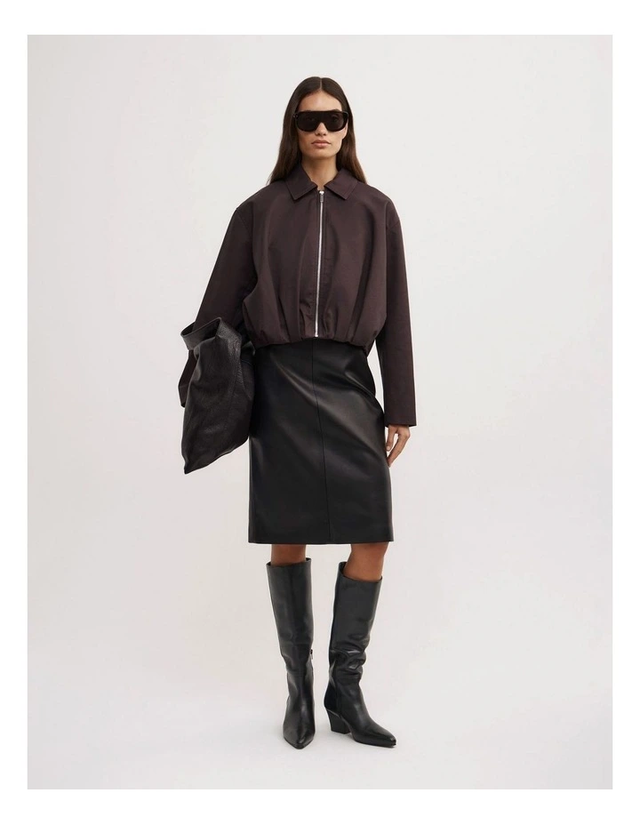 Gathered Hem Bomber Jacket in Espresso image 2
