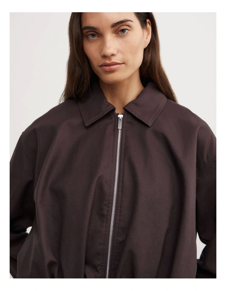Gathered Hem Bomber Jacket in Espresso image 3