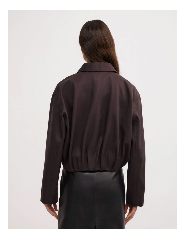 Gathered Hem Bomber Jacket in Espresso image 4