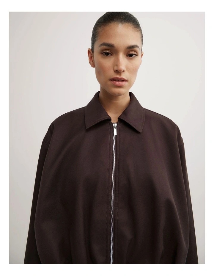 Gathered Hem Bomber Jacket in Espresso image 4