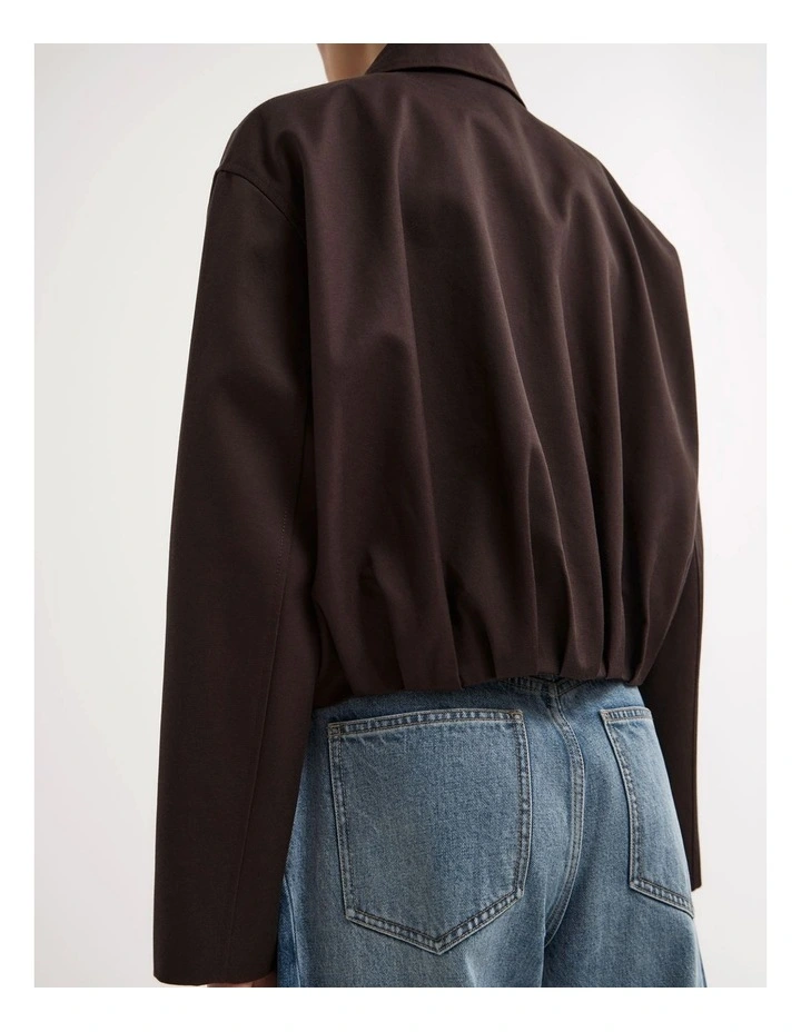 Gathered Hem Bomber Jacket in Espresso image 5