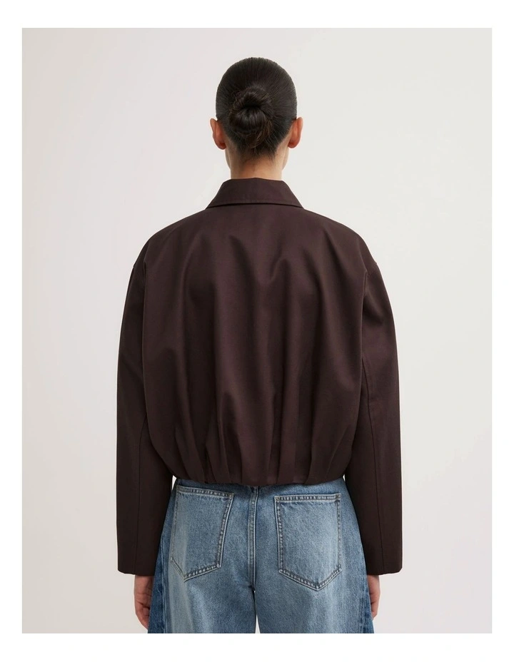 Gathered Hem Bomber Jacket in Espresso image 6