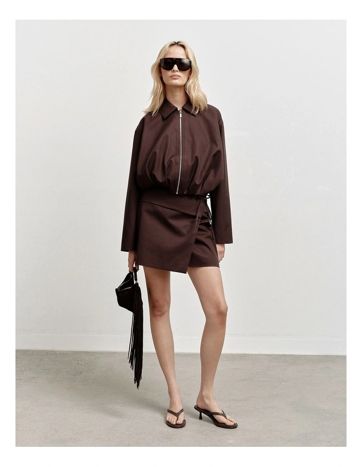 Gathered Hem Bomber Jacket in Espresso image 7