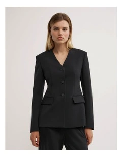 Collarless Blazer in Black