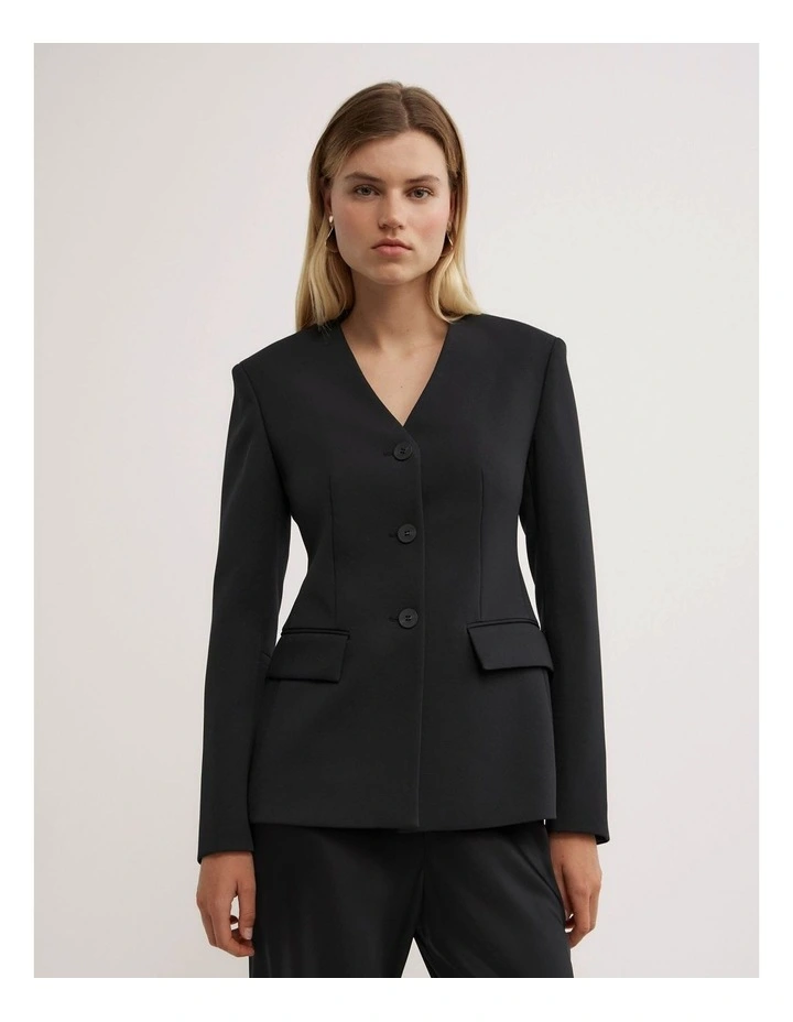 Collarless Blazer in Black image 1