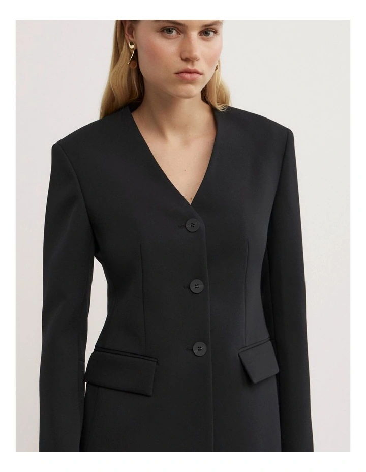 Collarless Blazer in Black image 3
