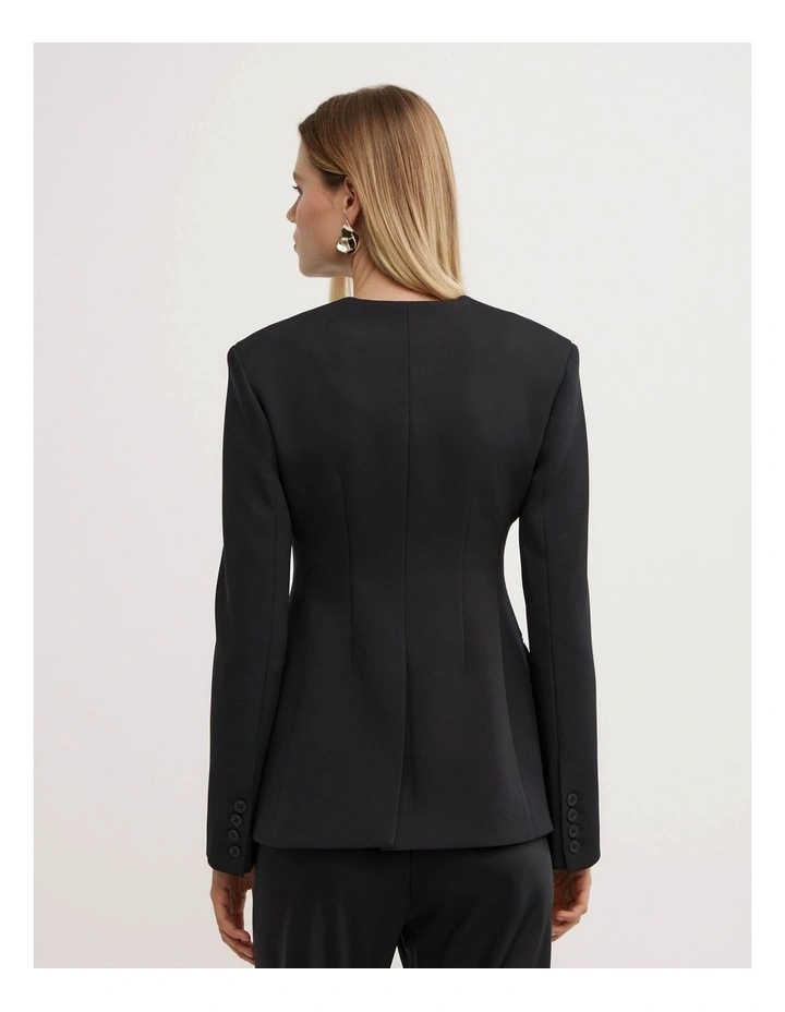 Collarless Blazer in Black image 5