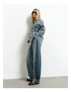 Contrast Barrel Jeans in Blue Multi