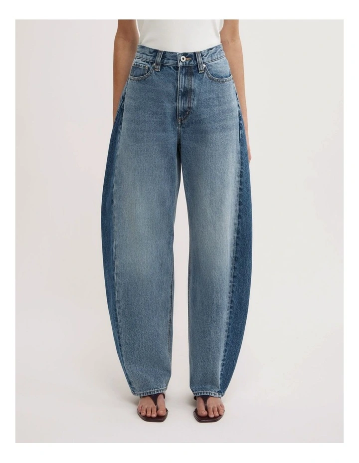 Contrast Barrel Jeans in Blue Multi image 3