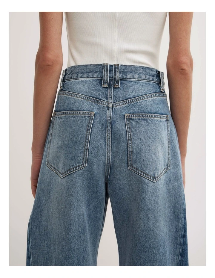 Contrast Barrel Jeans in Blue Multi image 6