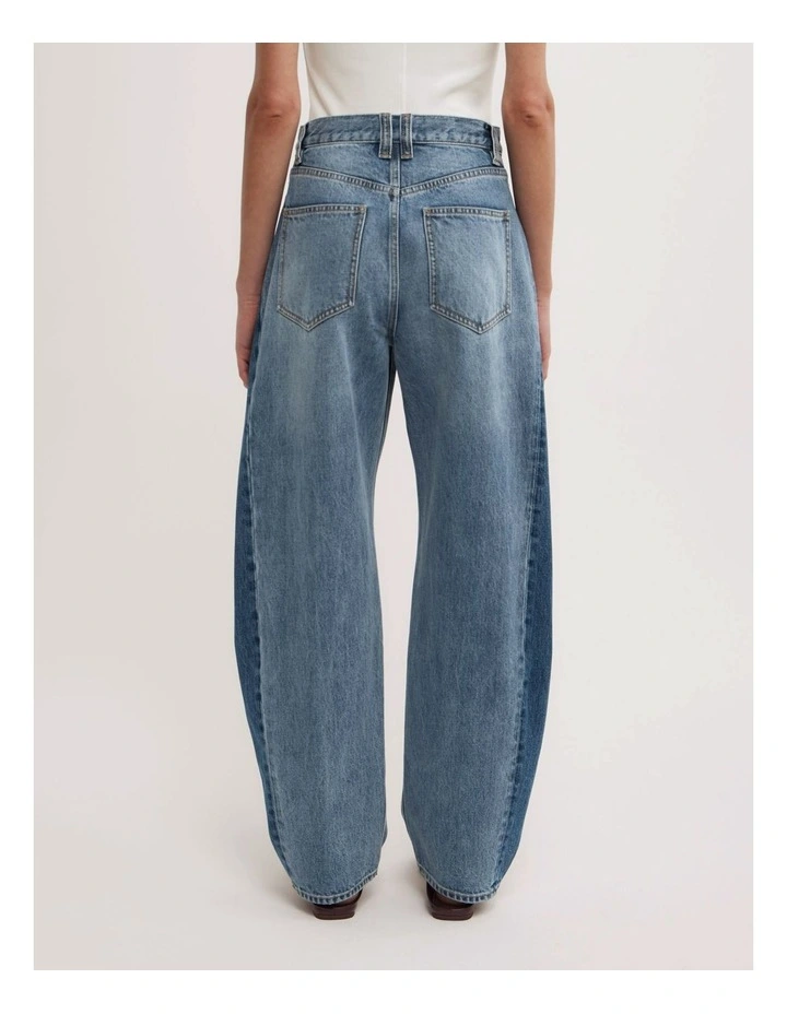 Contrast Barrel Jeans in Blue Multi image 7