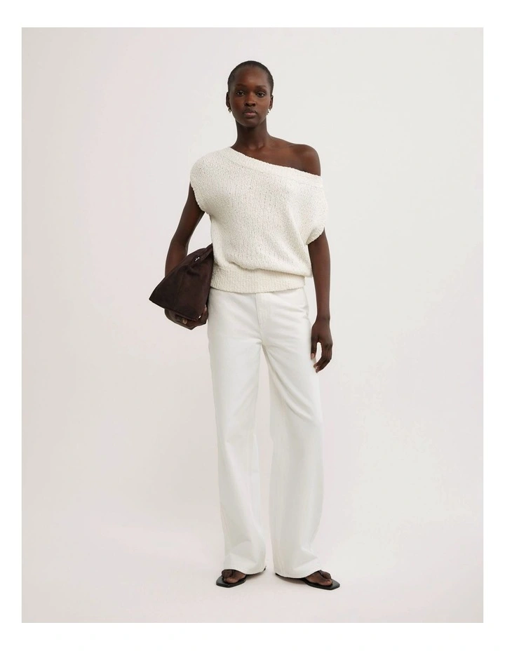 Textured Asymmetric Knit Tank Top in Chalk image 2