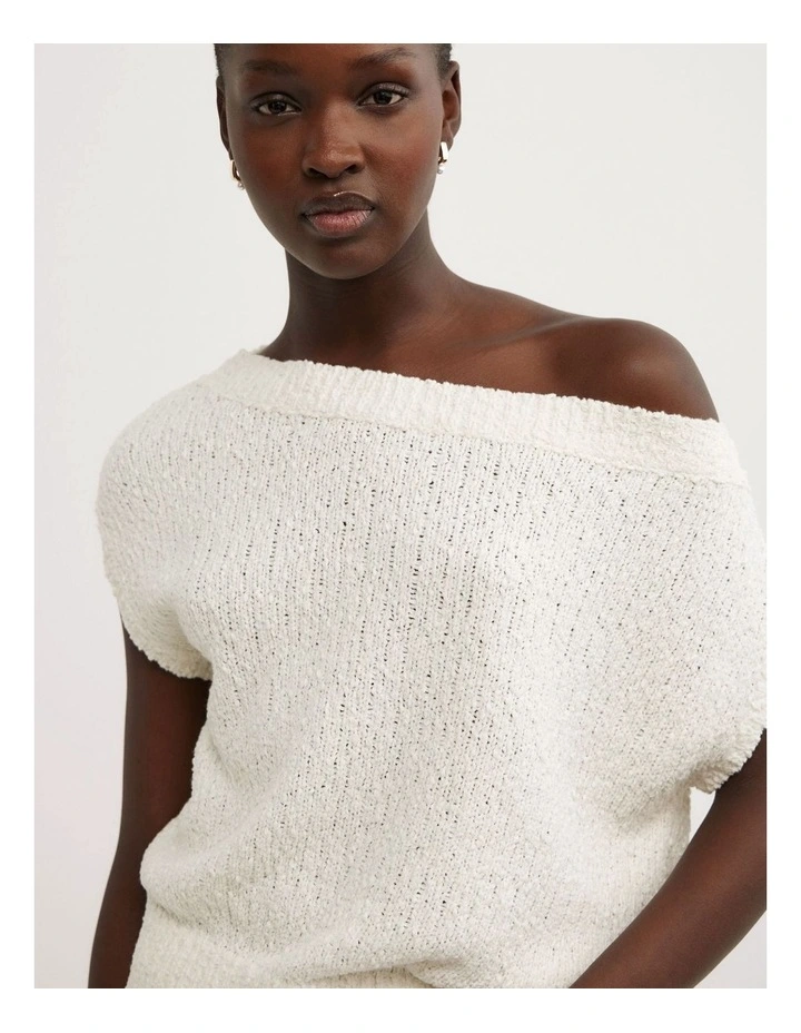 Textured Asymmetric Knit Tank Top in Chalk image 3