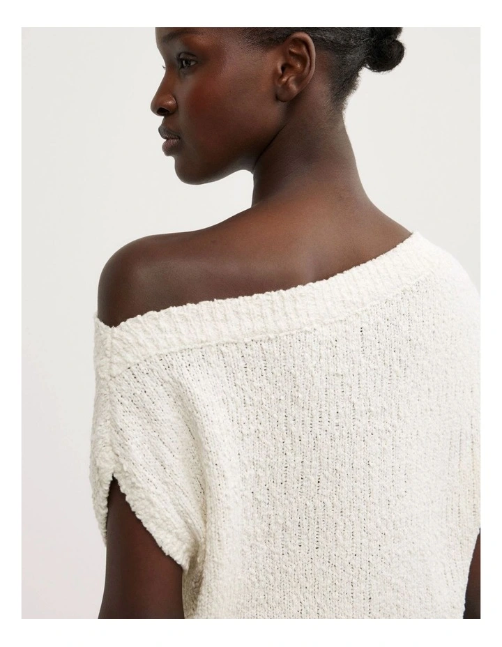 Textured Asymmetric Knit Tank Top in Chalk image 4