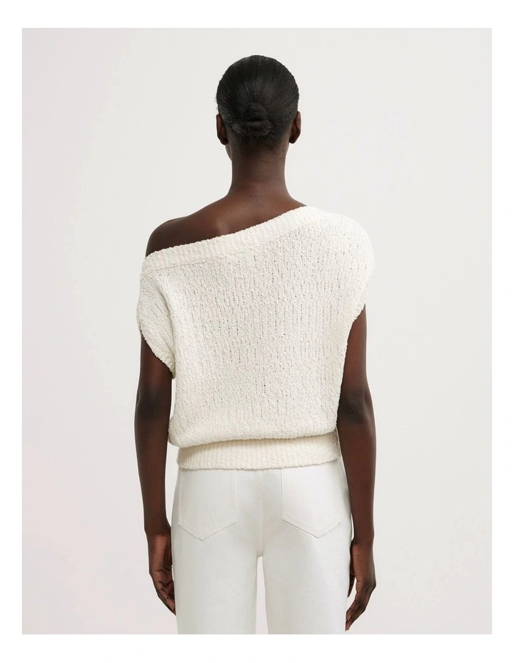 Textured Asymmetric Knit Tank Top in Chalk image 5