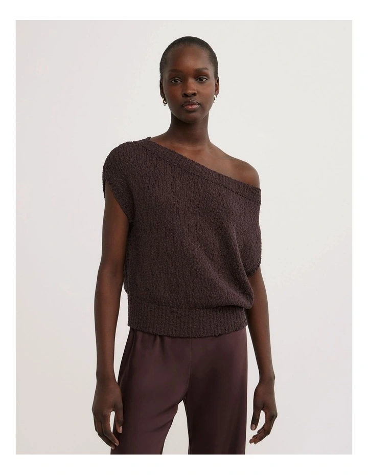 Textured Asymmetric Knit Tank Top in Espresso image 1