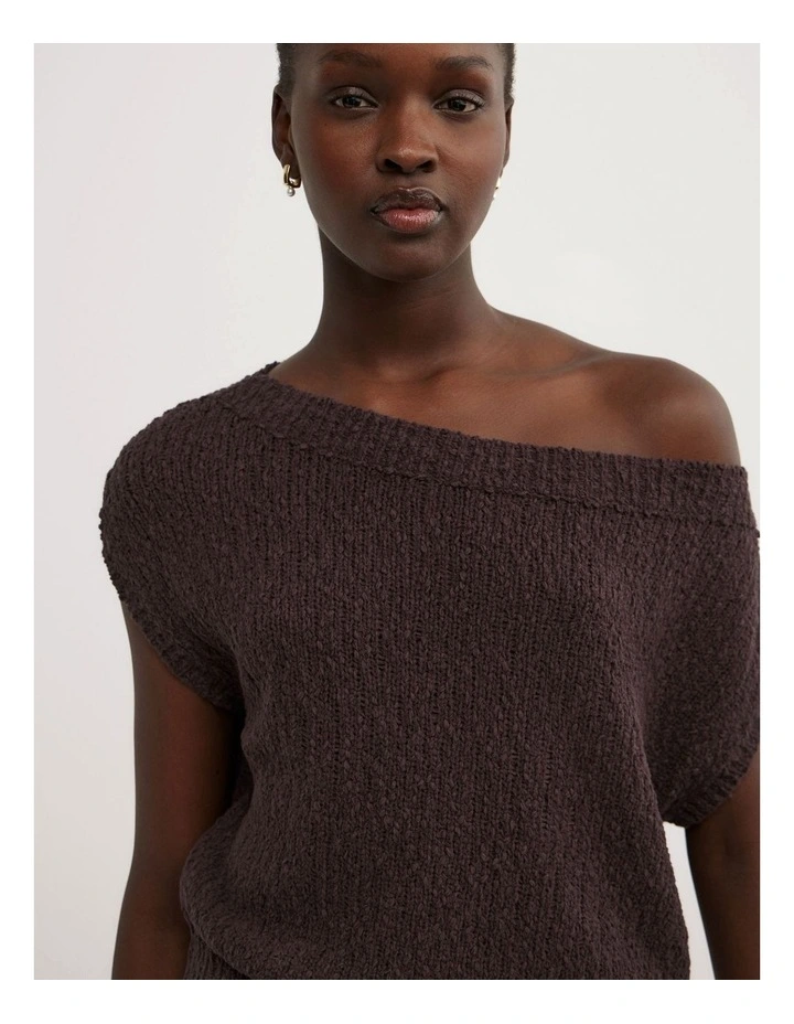 Textured Asymmetric Knit Tank Top in Espresso image 3