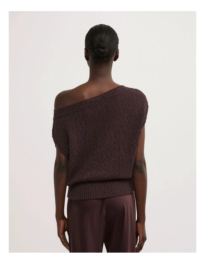 Textured Asymmetric Knit Tank Top in Espresso image 4