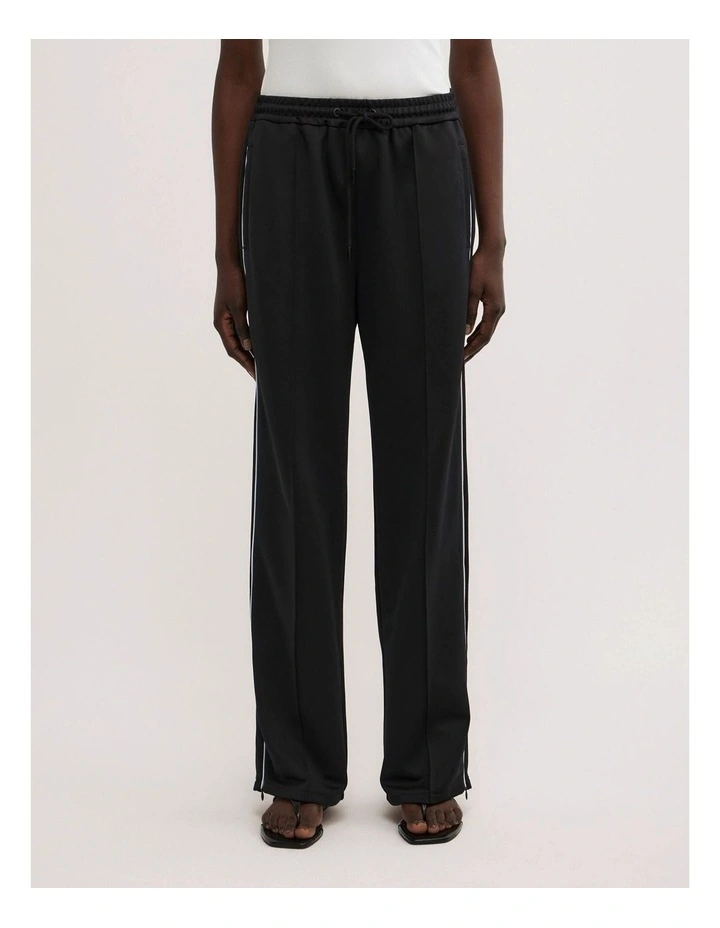Piping Detail Trackpants in Black image 2