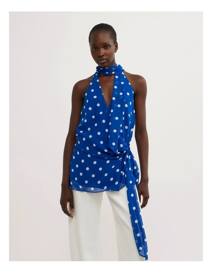 Wrap Halter Top in Cobalt Spot image 1
