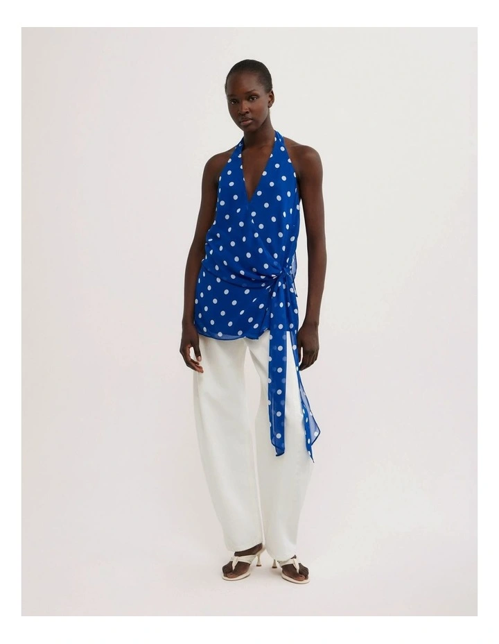 Wrap Halter Top in Cobalt Spot image 2