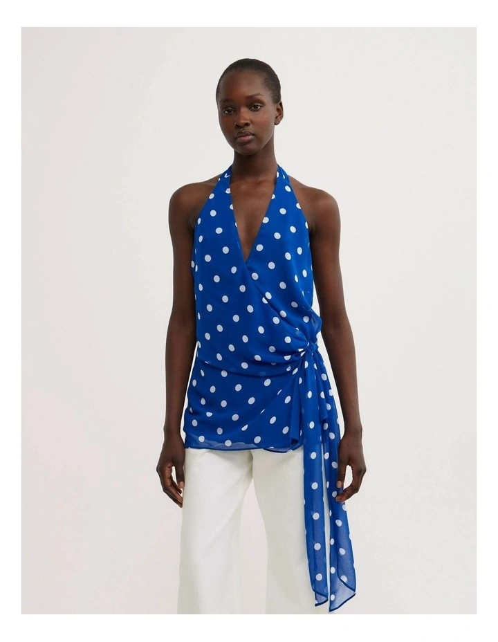 Wrap Halter Top in Cobalt Spot image 5