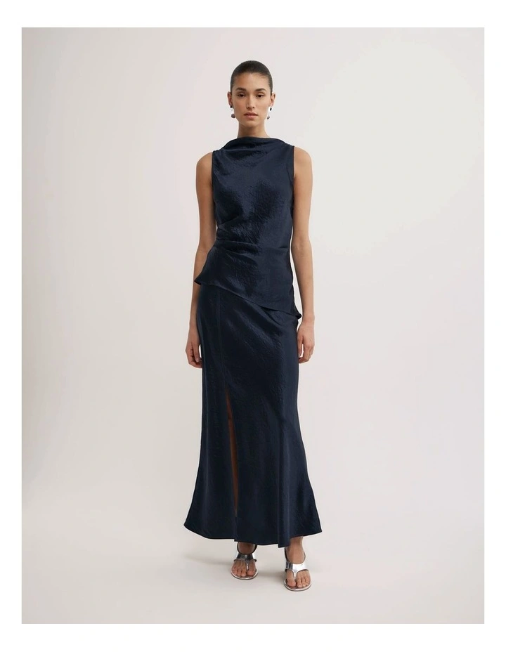 Crinkle High Neck Top in Navy image 2