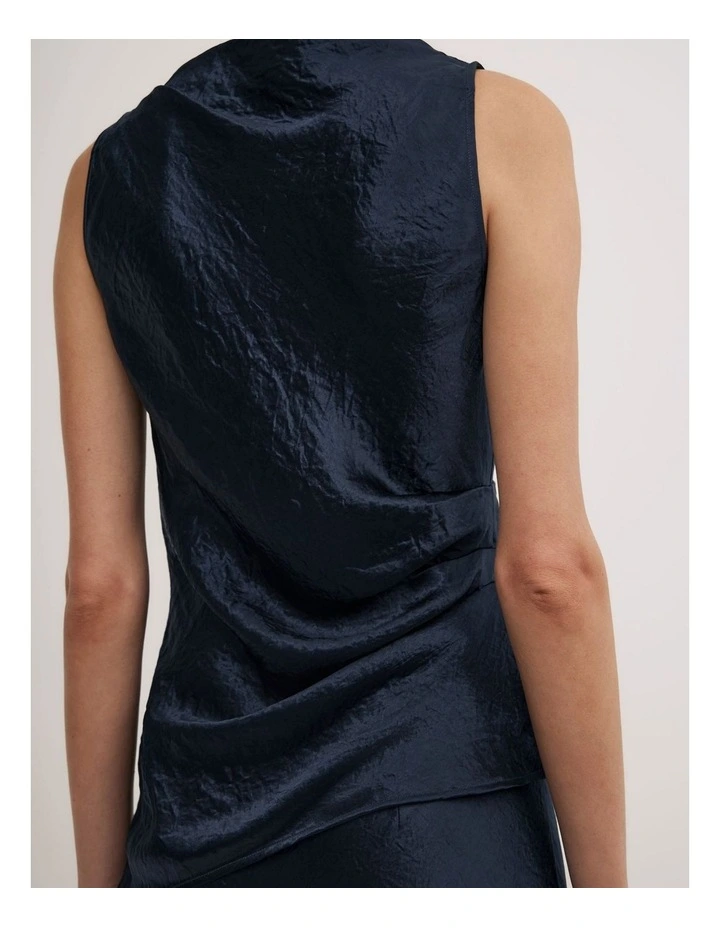 Crinkle High Neck Top in Navy image 4