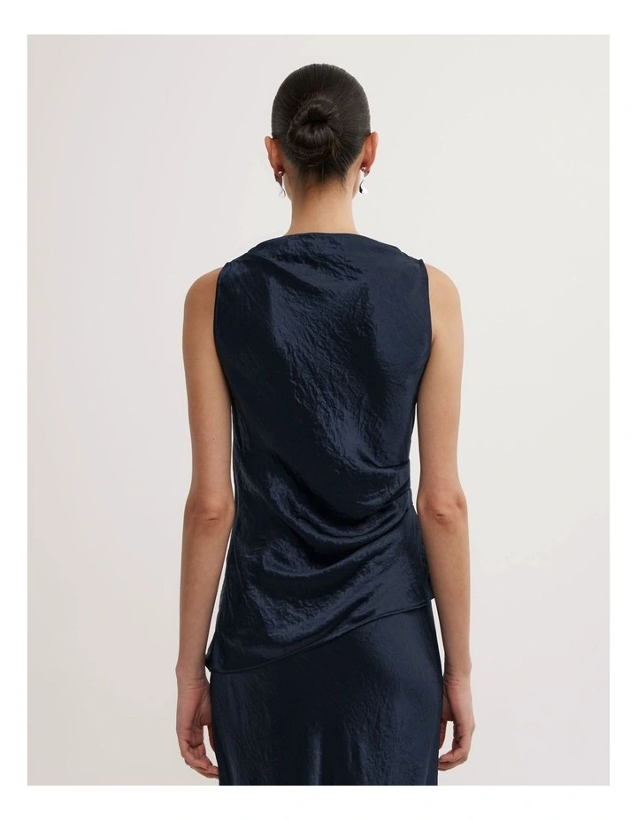 Crinkle High Neck Top in Navy image 5