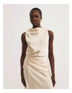 Crinkle High Neck Top in Butter