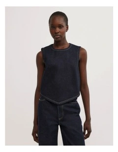 Denim Scarf Hem Top in Raw Denim
