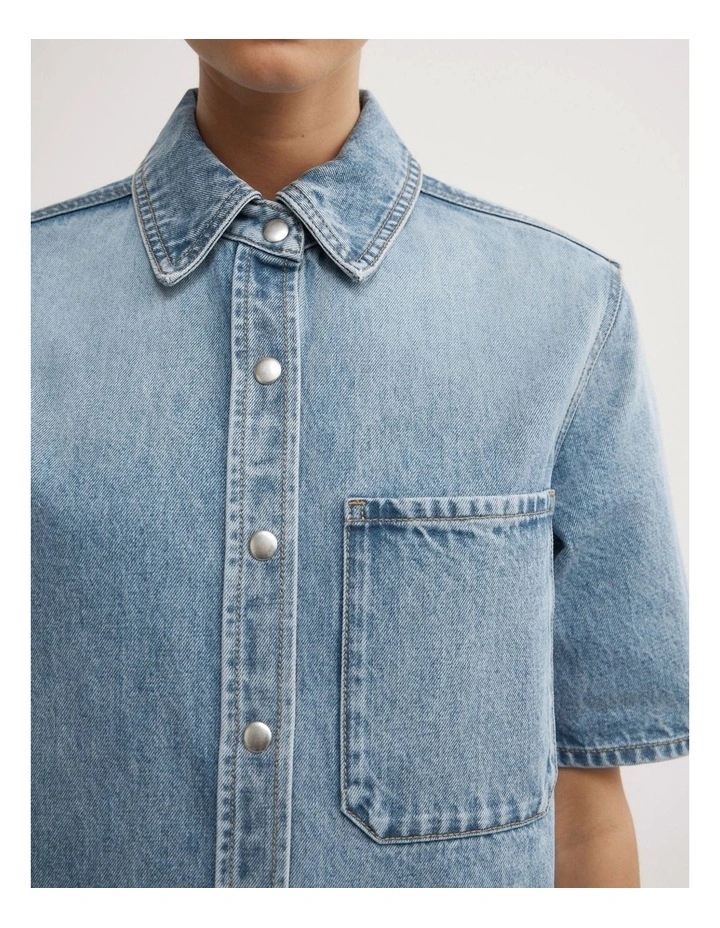 Short Sleeve Denim Snap Shirt in Coastal Blue image 3
