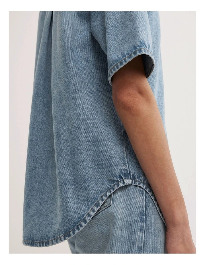 Short Sleeve Denim Snap Shirt in Coastal Blue image 4