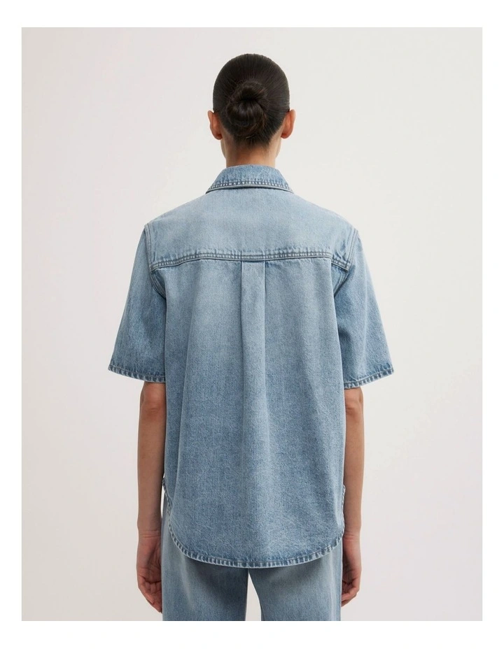 Short Sleeve Denim Snap Shirt in Coastal Blue image 6