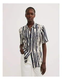 Cupro Tie Waist Shirt in Ripple Stripe