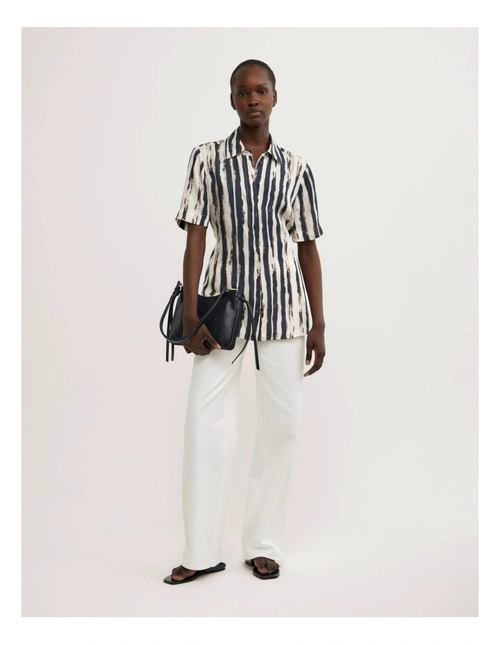 Cupro Tie Waist Shirt in Ripple Stripe image 2