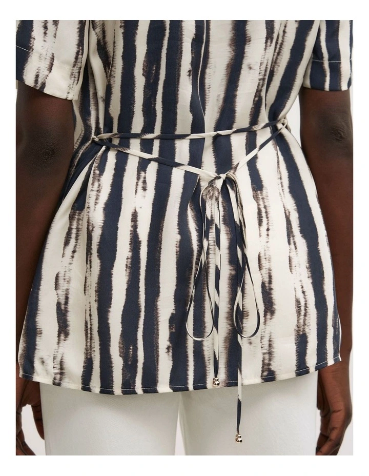 Cupro Tie Waist Shirt in Ripple Stripe image 3