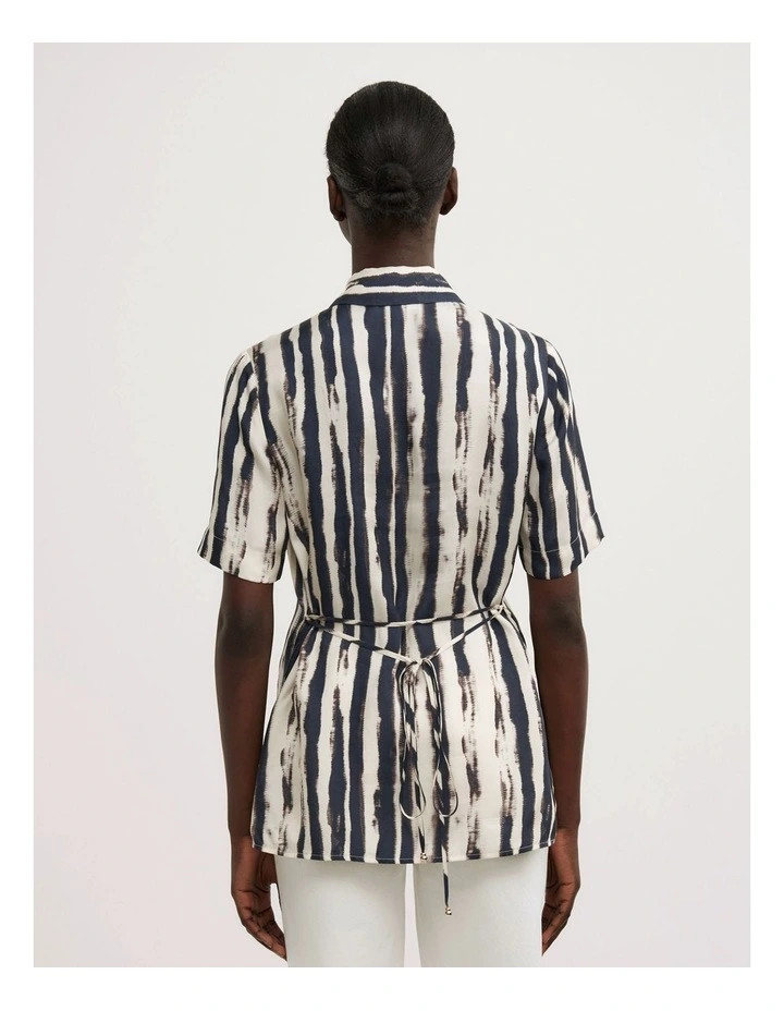 Cupro Tie Waist Shirt in Ripple Stripe image 4