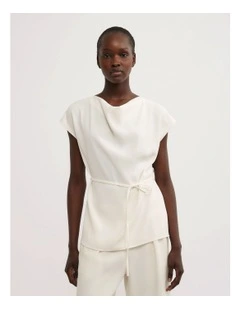 Cowl Tie Belt Top in Chalk