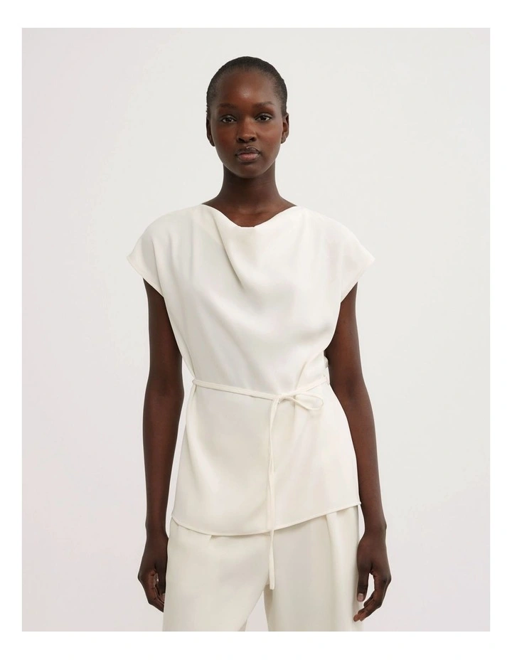 Cowl Tie Belt Top in Chalk image 1
