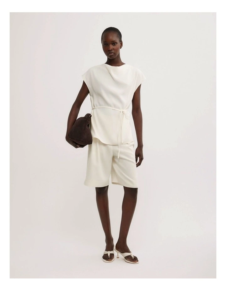 Cowl Tie Belt Top in Chalk image 2