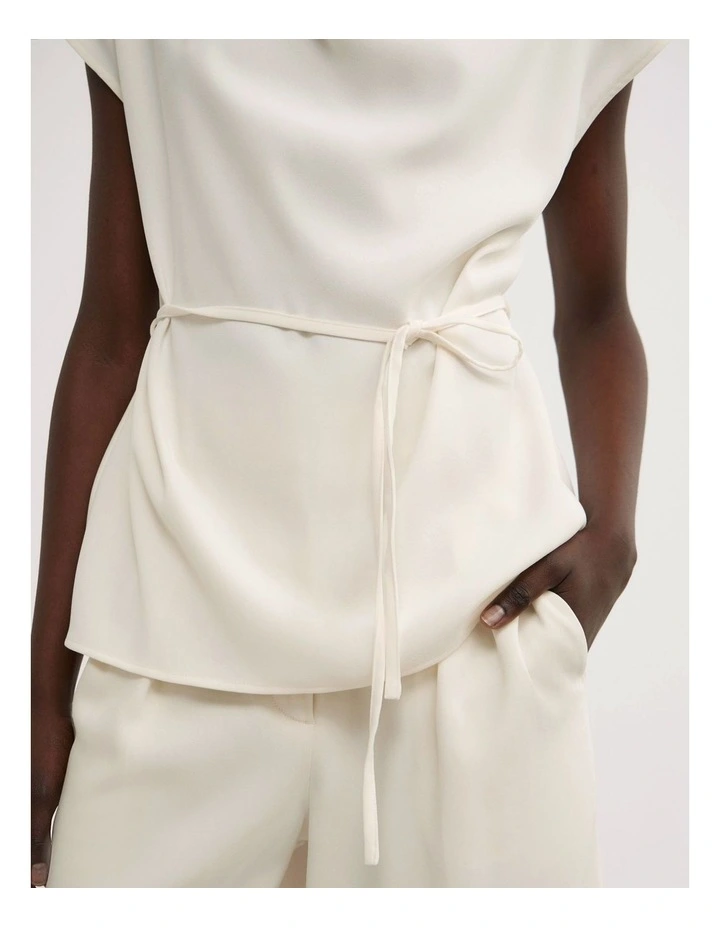 Cowl Tie Belt Top in Chalk image 4