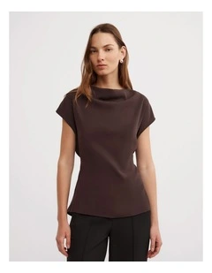 Cowl Tie Belt Top in Espresso