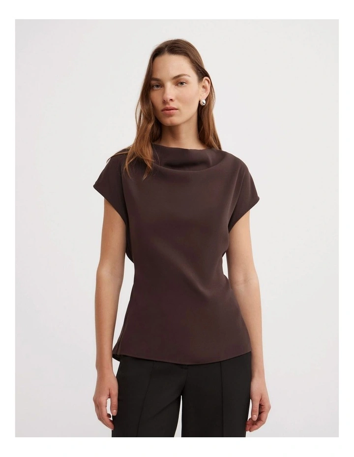 Cowl Tie Belt Top in Espresso image 1