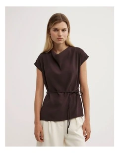 Cowl Tie Belt Top in Espresso
