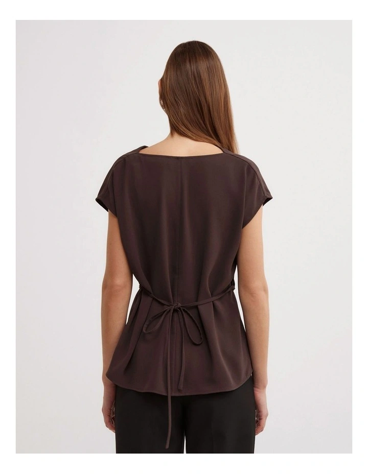 Cowl Tie Belt Top in Espresso image 2