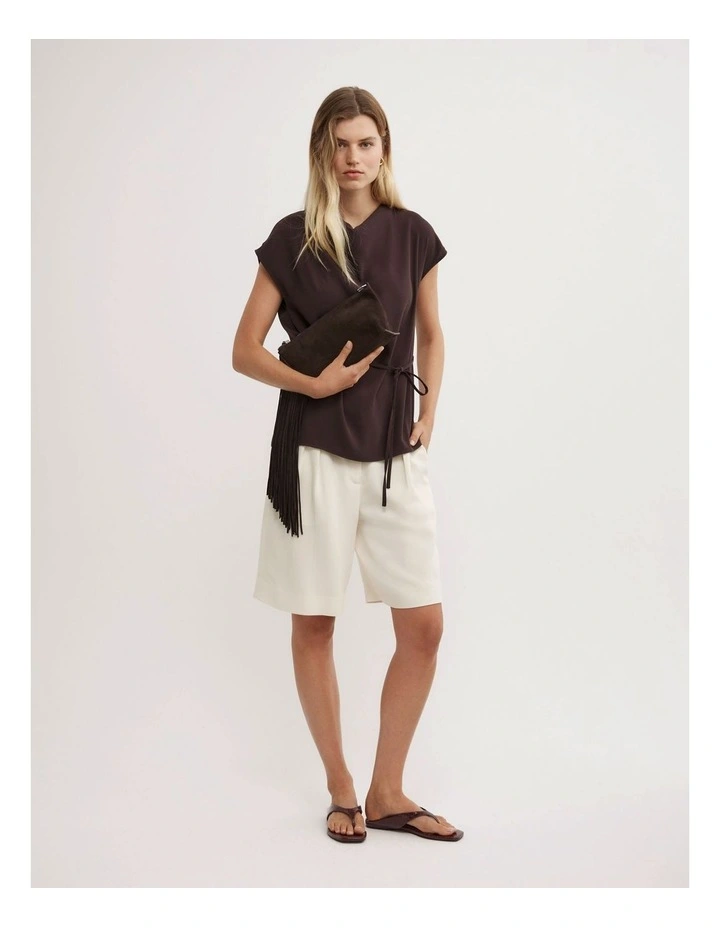 Cowl Tie Belt Top in Espresso image 2