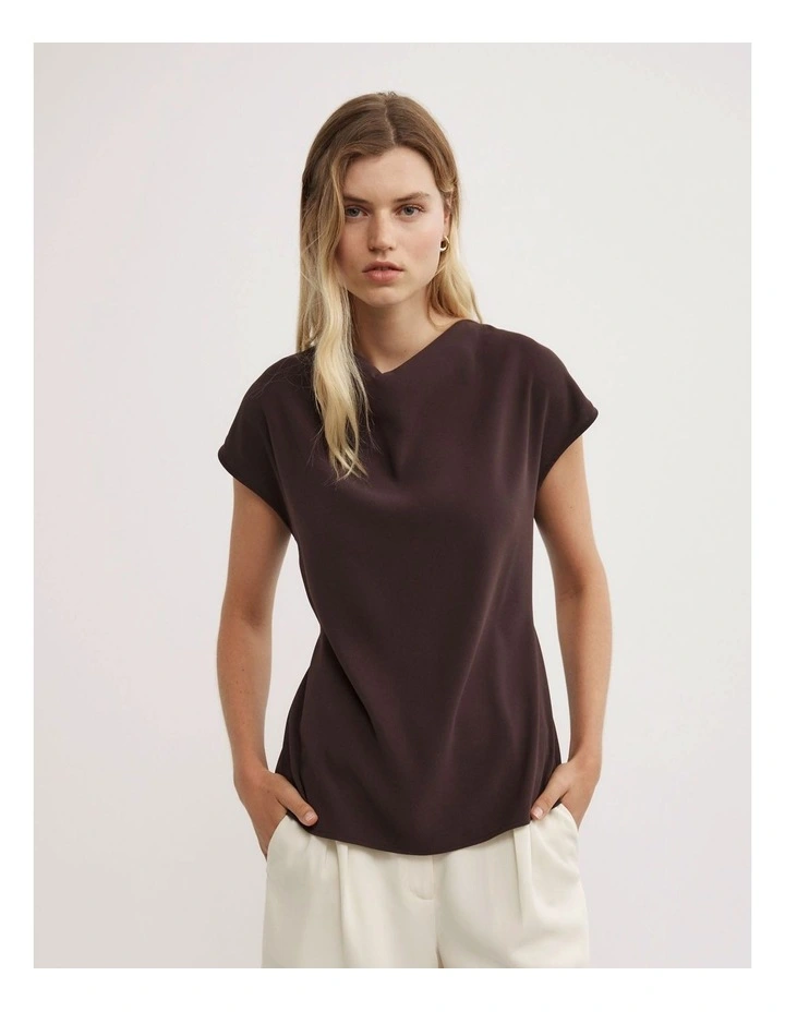 Cowl Tie Belt Top in Espresso image 3